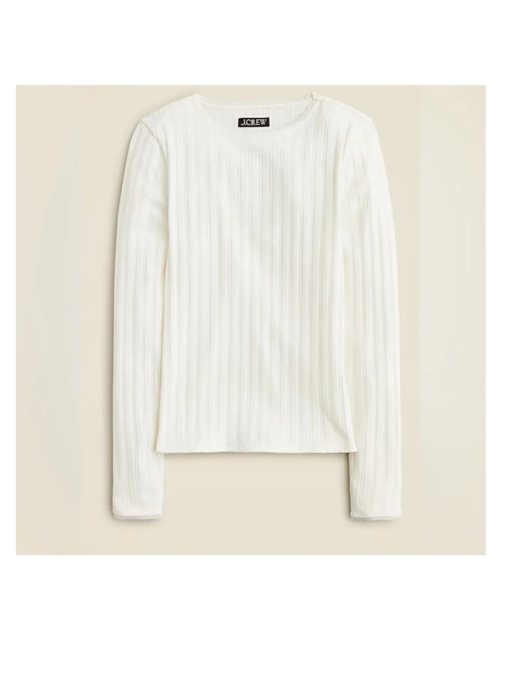 J. Crew Pointelle Ribbed Long Sleeve Crewneck Top - Ivory - Picture 10 of 10